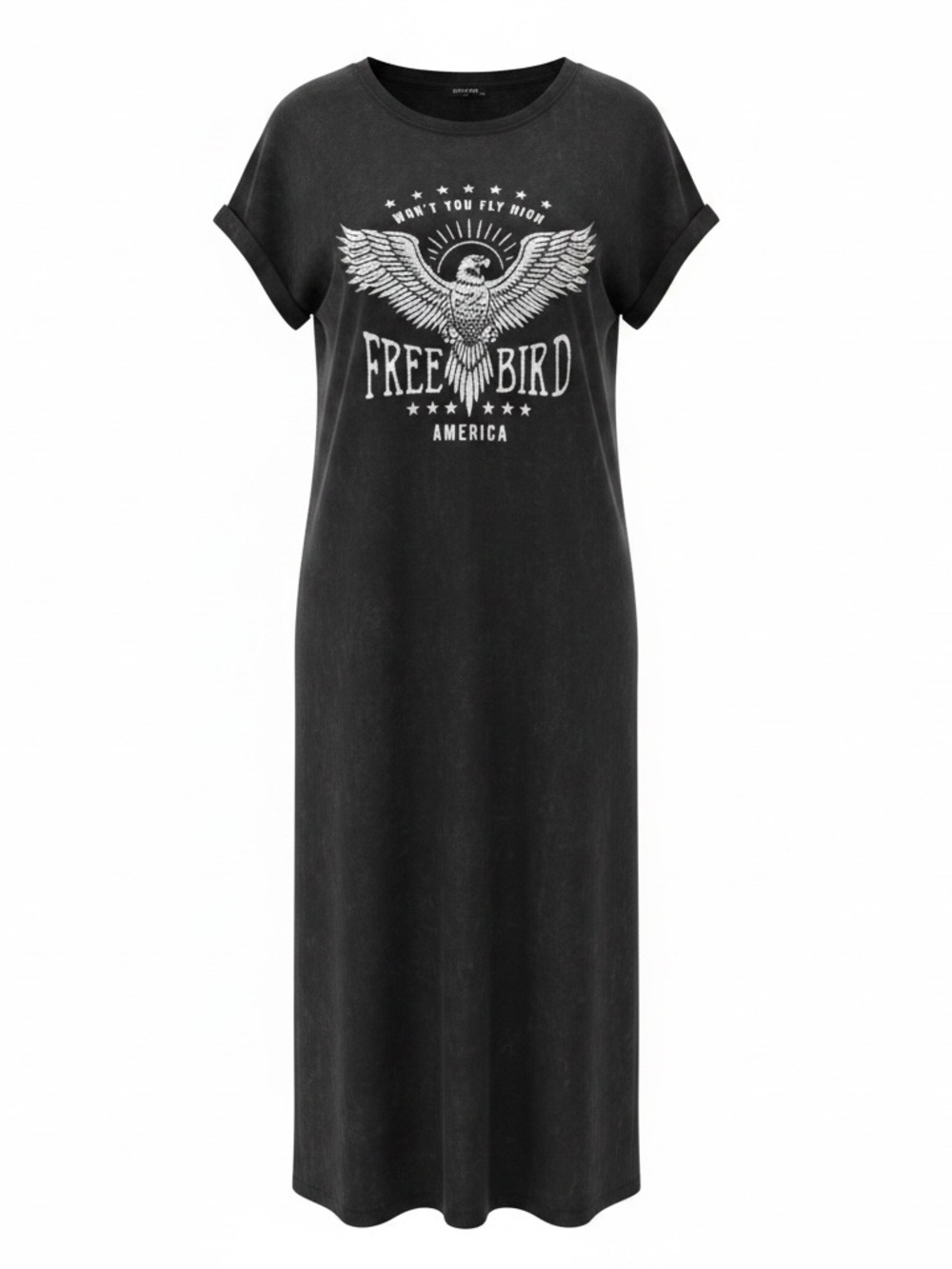 Zutter mineral wash cotton graphic t-shirt maxi dress with a Free Bird graphic - Picture 2 of 5